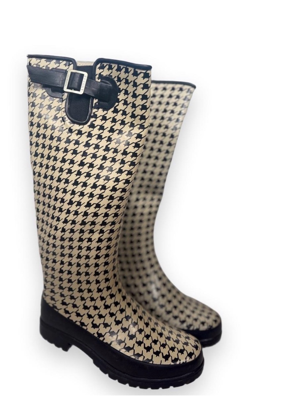 Sperry Houndstooth Tall Rain Boots - Black & Cream